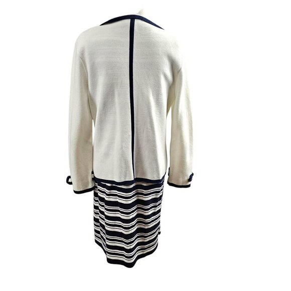 Talbots Knit Double Breast Ivory & Navy Blazer Stripe Cotton Midi Dress Set - Picture 6 of 12